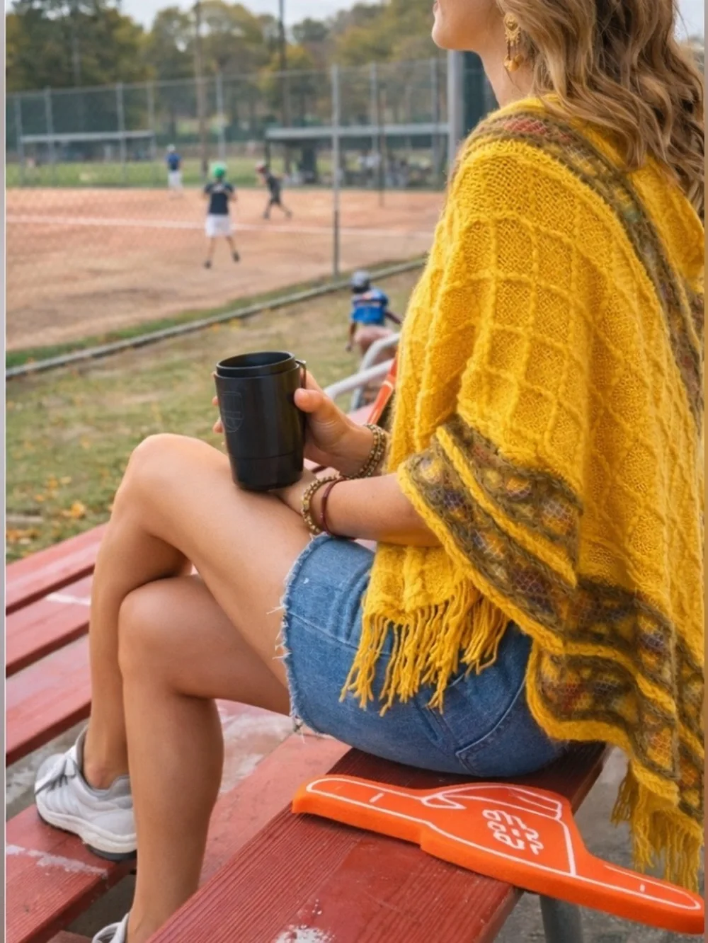 Yellow Boho Knit Poncho Lightweight Spring Layer Beach Wrap OS - Picture 3 of 15